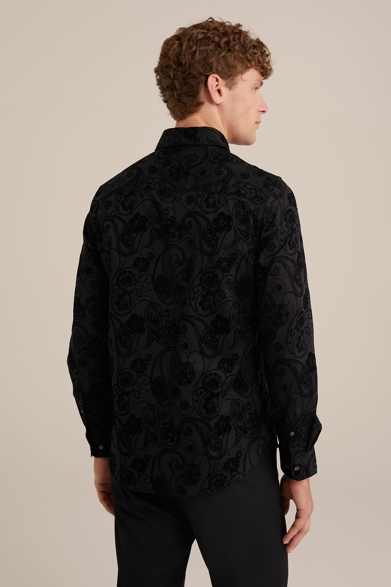 overhemd met velvet dessin WE Fashion Zwart