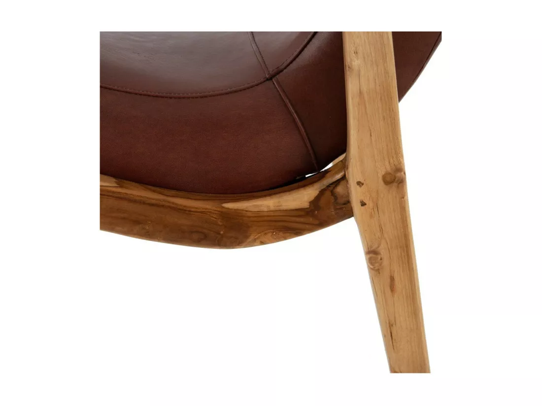 Fauteuil Teck et coussins Cuir Marron - ESSAOUIRA n°3