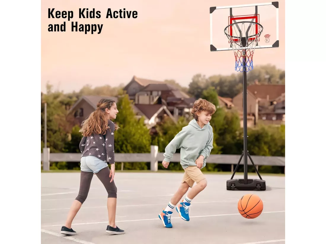 Panier de Basket-Ball, 1,54-2,6 m rapidement réglable, avec base remplissant et 2 roues, pour Enfant/Adultes - 86x81x260cm