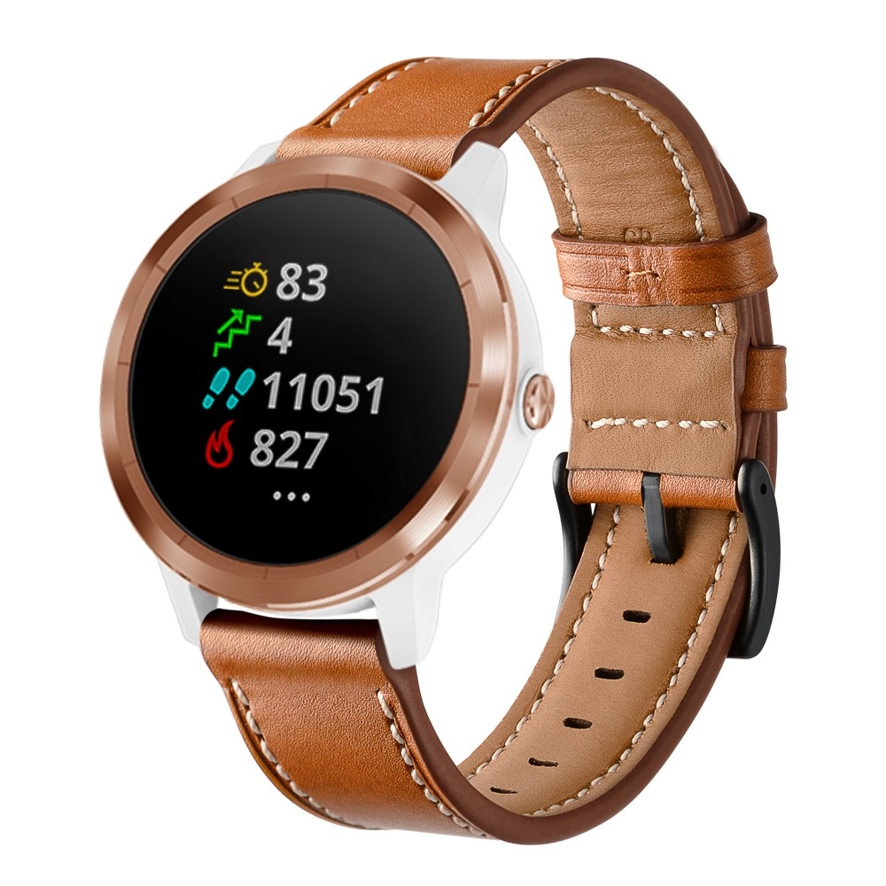 (Gr. M) Garmin Vivoactive 5 / 3 / Vivomove HR / Forerunner 645 Music Echtleder Ersatz Armband mit Dornschliesse (Gelenkumfang 160-220 mm) - Braun