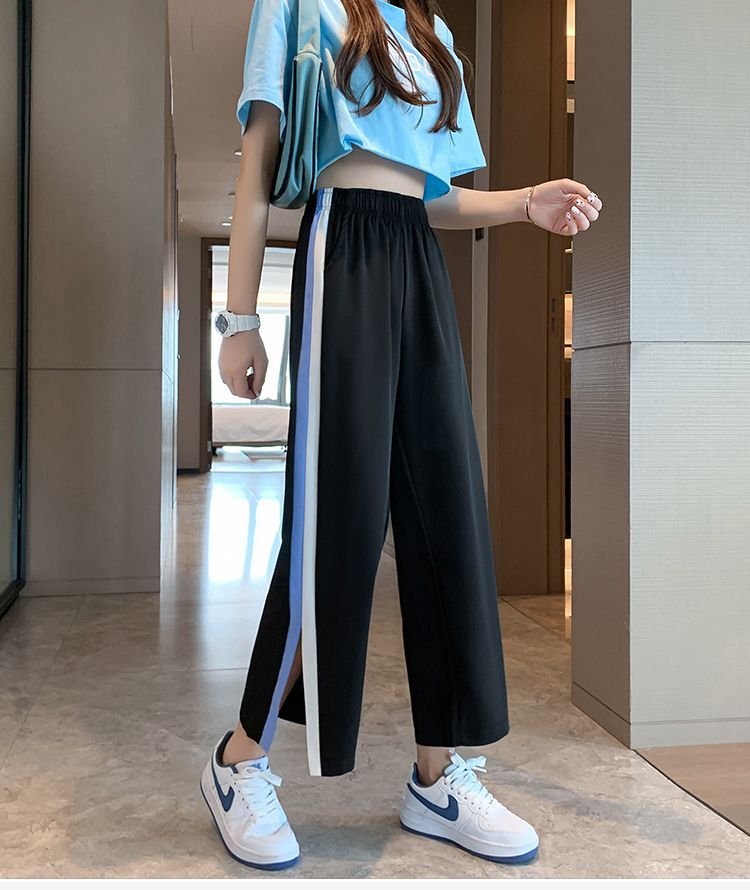 DiBi - Cropped contrasterende broek met wijde pijpen