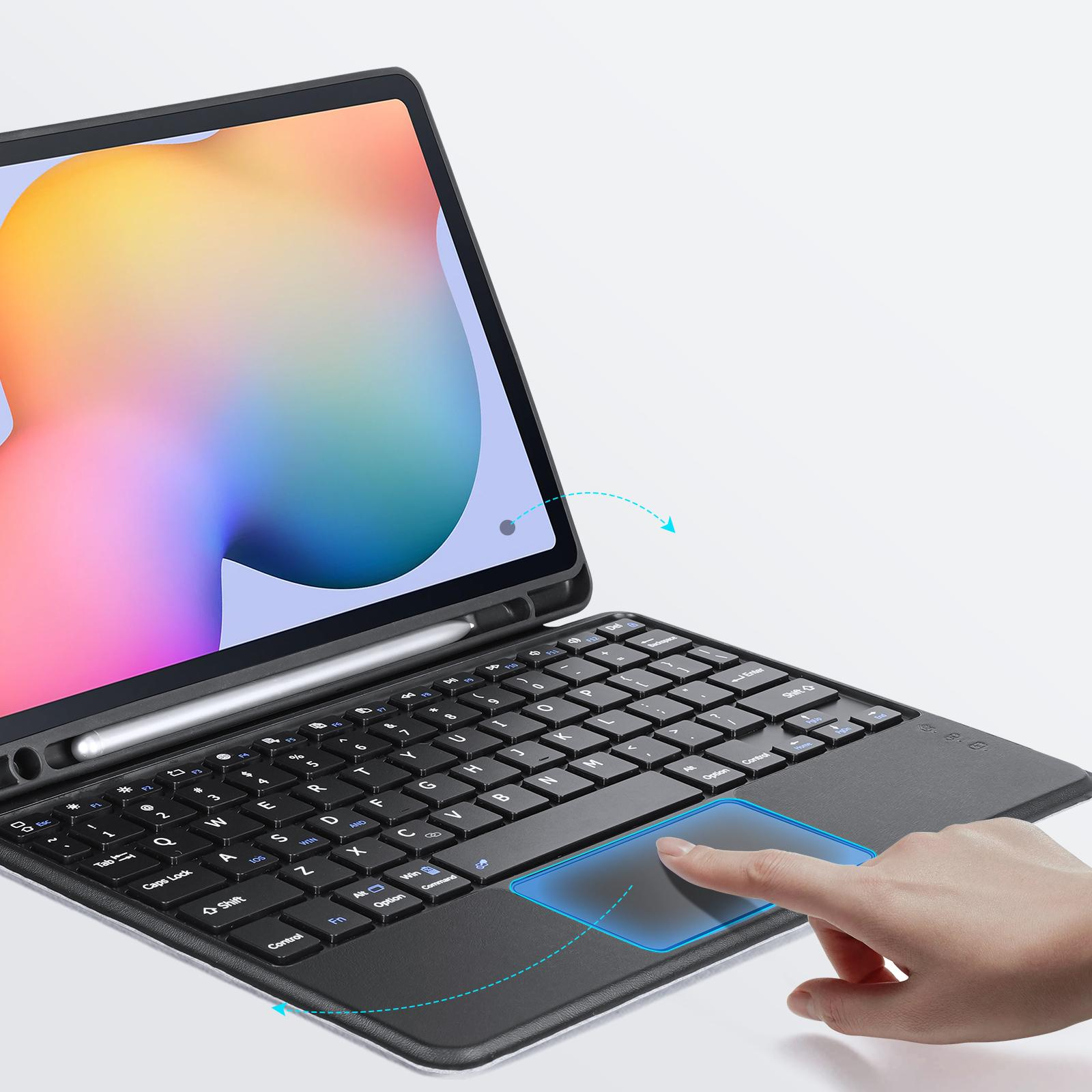 2in1 Samsung Galaxy Tab S6 Lite (2024/2022/2020) Leder Tasche Magnetische Bluetooth Tastatur   S-Pen Halterung (QWERTY) - Schwarz