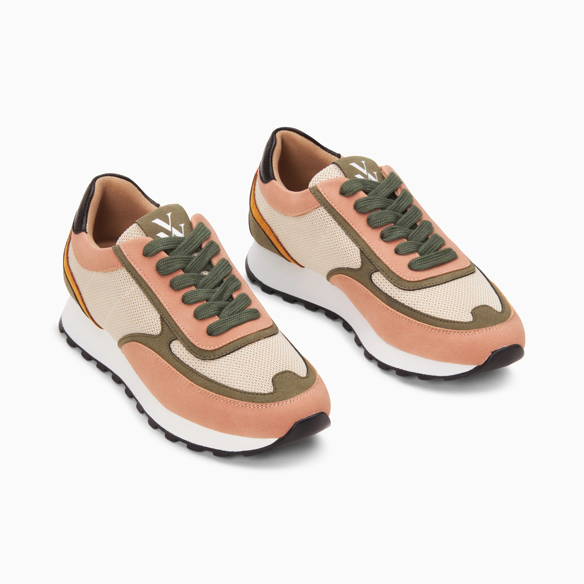 Sneakers-Baskets Selah rose et kaki à semelle running