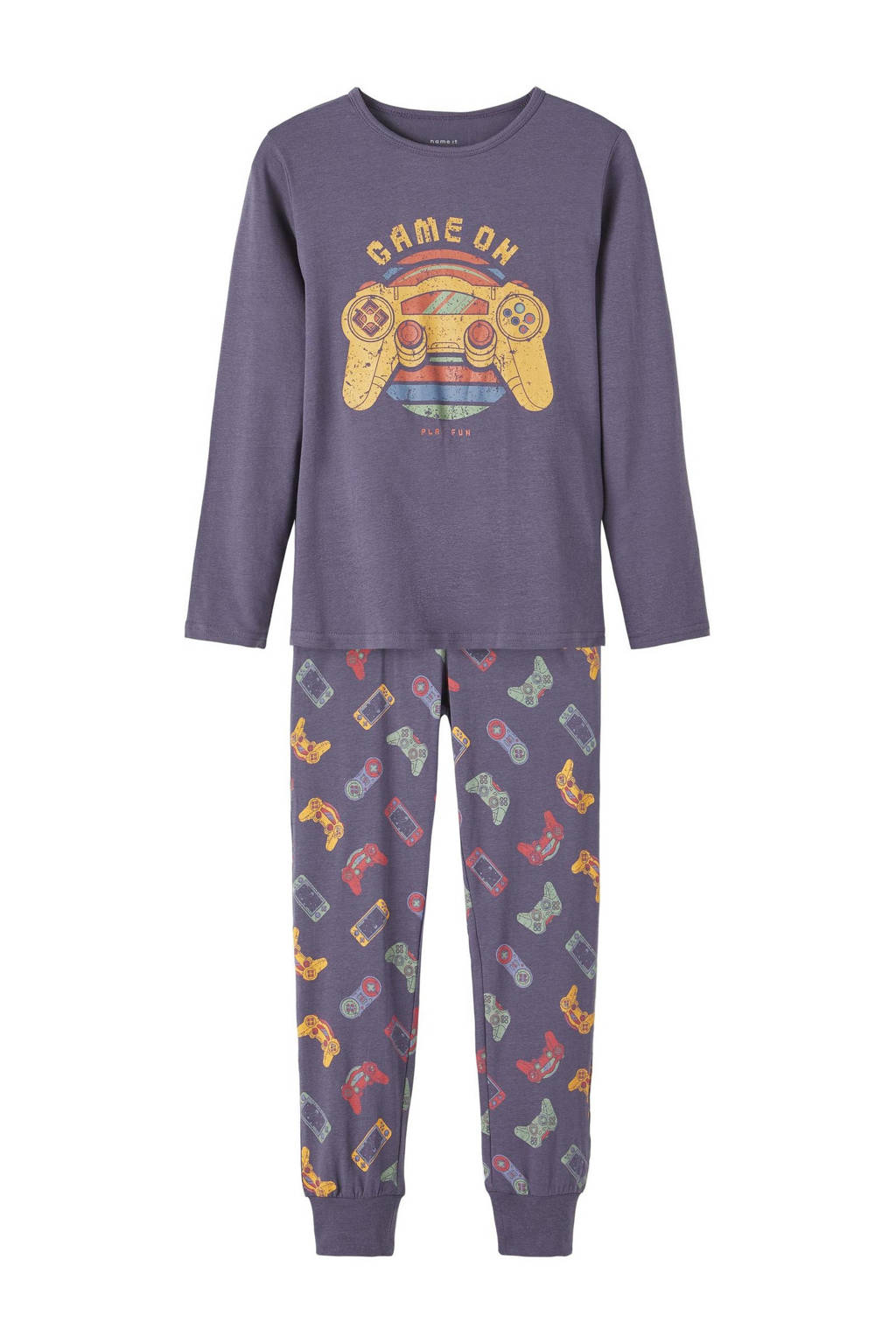 NAME IT pyjama NKMNIGHTSET met all over print grijsblauw/oranje/groen