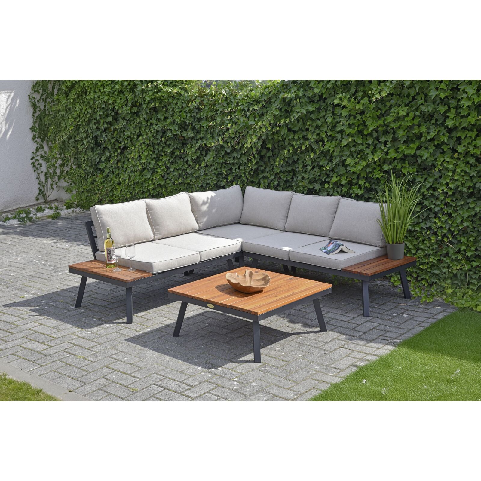 4-teiliges Lounge-Set THERESA - beige-anthrazit - Akazie massiv - Stahl