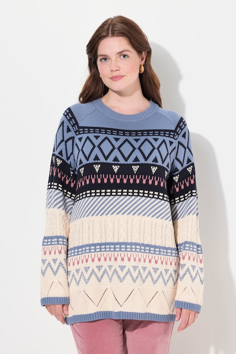 Pullover, Fair Isle, Rundhals, Langarm, Biobaumwolle