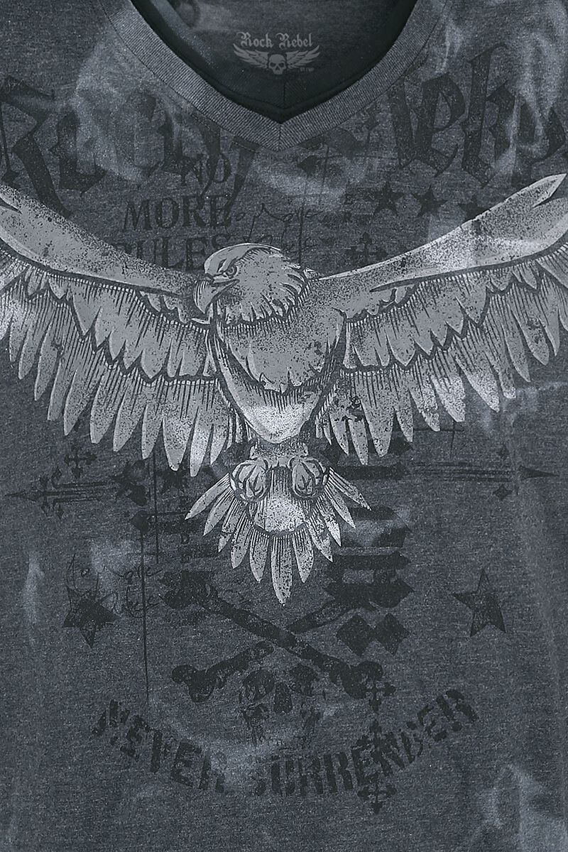 T-Shirt Imprimé & Col En V | Rock Rebel by EMP T-Shirt Manches courtes