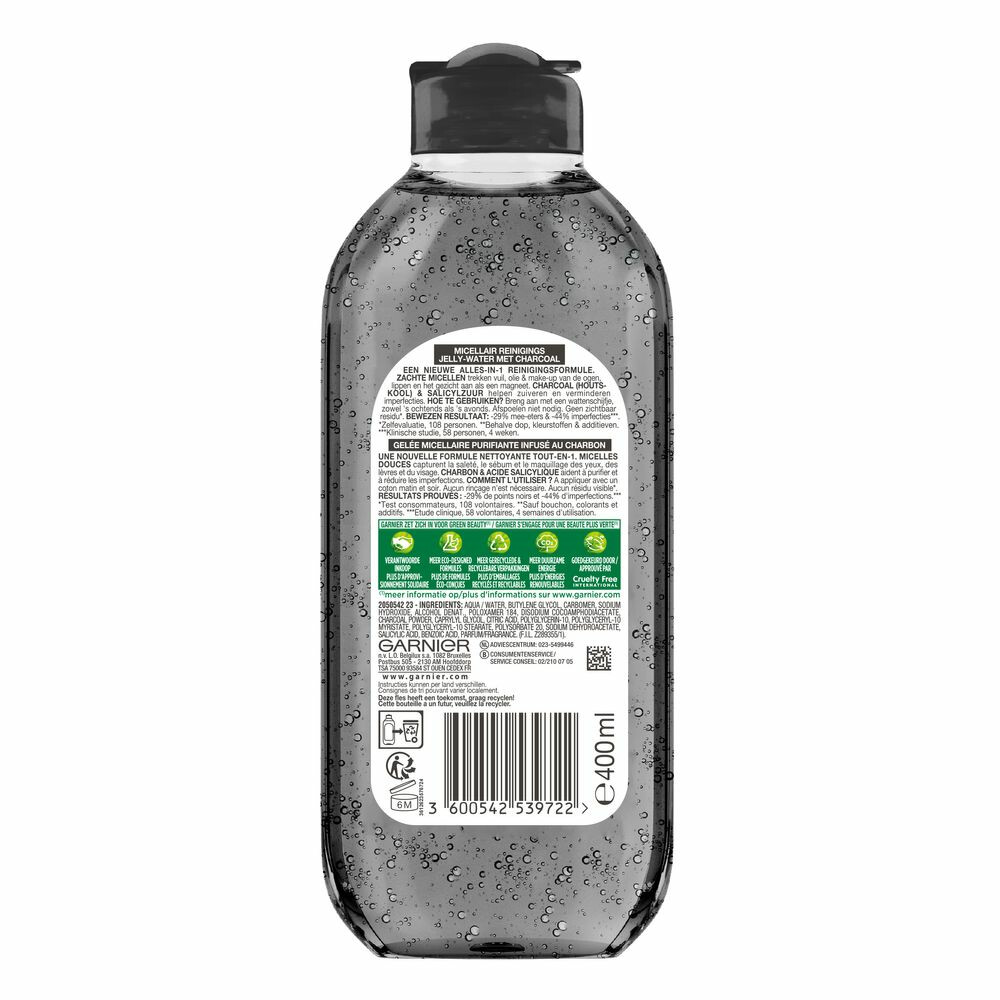 Garnier SkinActive Micellair Reinigingswater Jelly-water Alles-in-1 met Charcoal400 ml