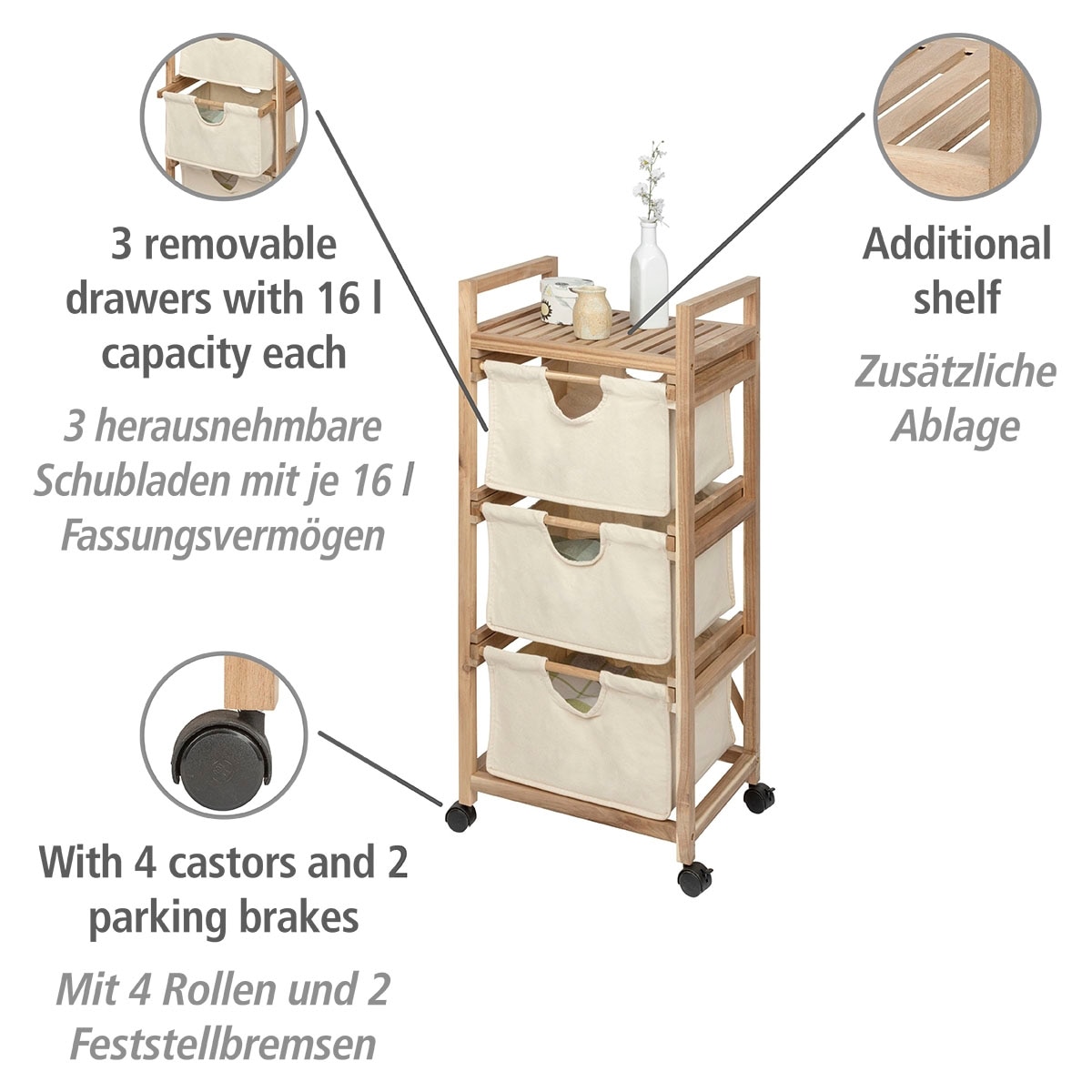 WENKO Regalwagen »Acina« 3 Schubladen