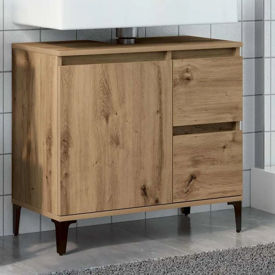 vidaXL - Wastafelonderkast - 1 deur 2 lades - Artisanaal eiken - 65x33x60 cm