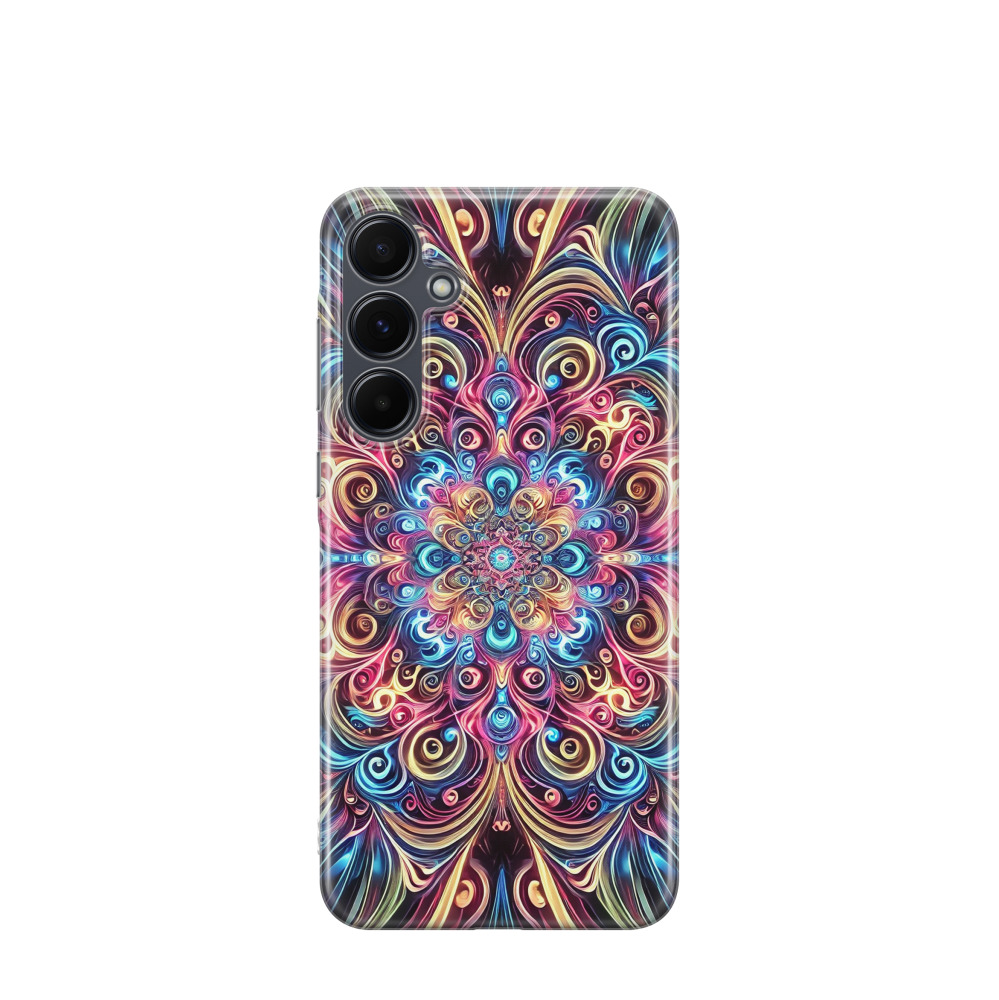 Samsung Galaxy A55 Gummi Hülle Neon Mandala - Blau / Gelb / Rot