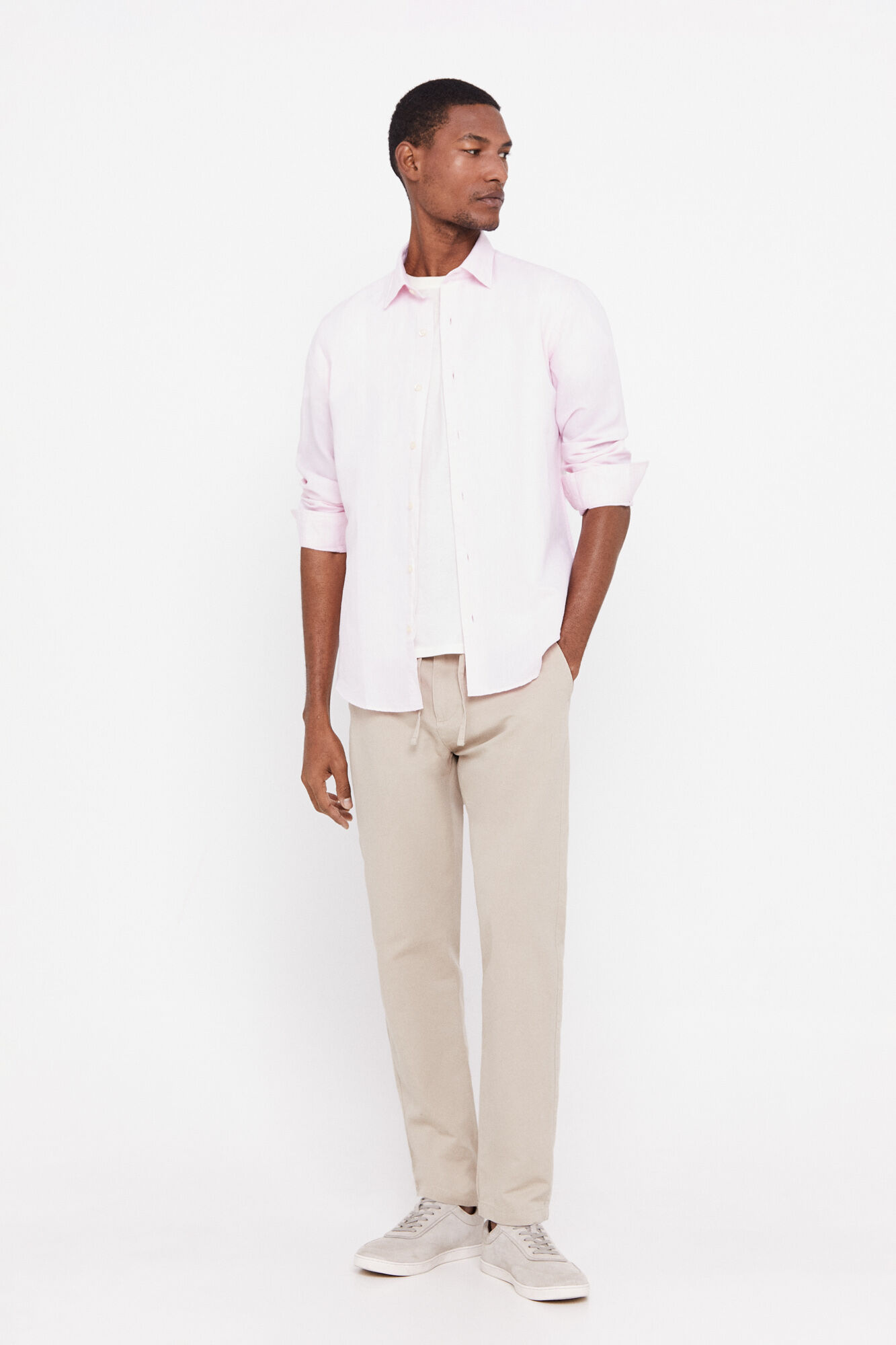 Camisa lisa algodón lino - Rosa