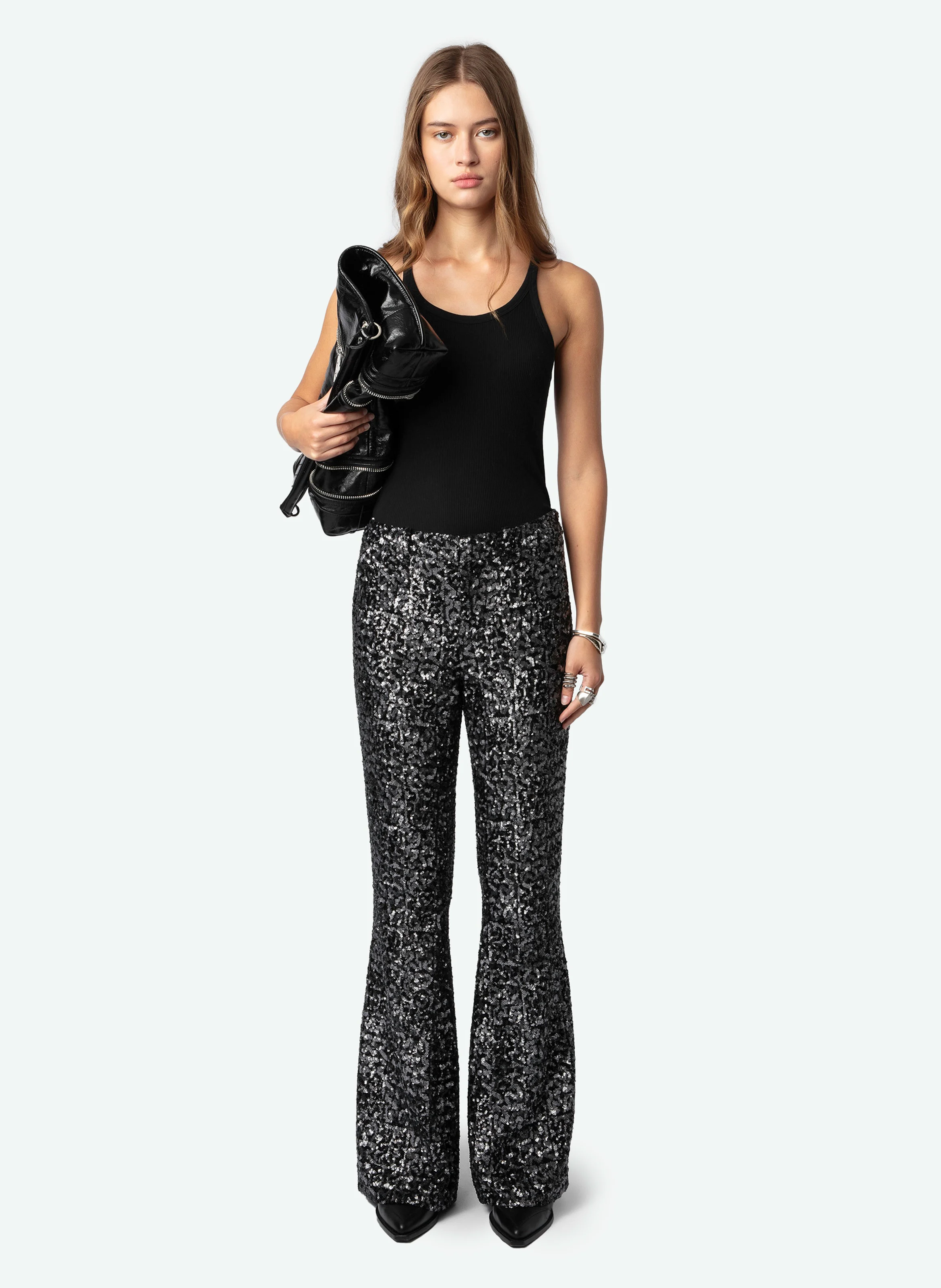 PREVY - Pantalon flare à sequins | Noir