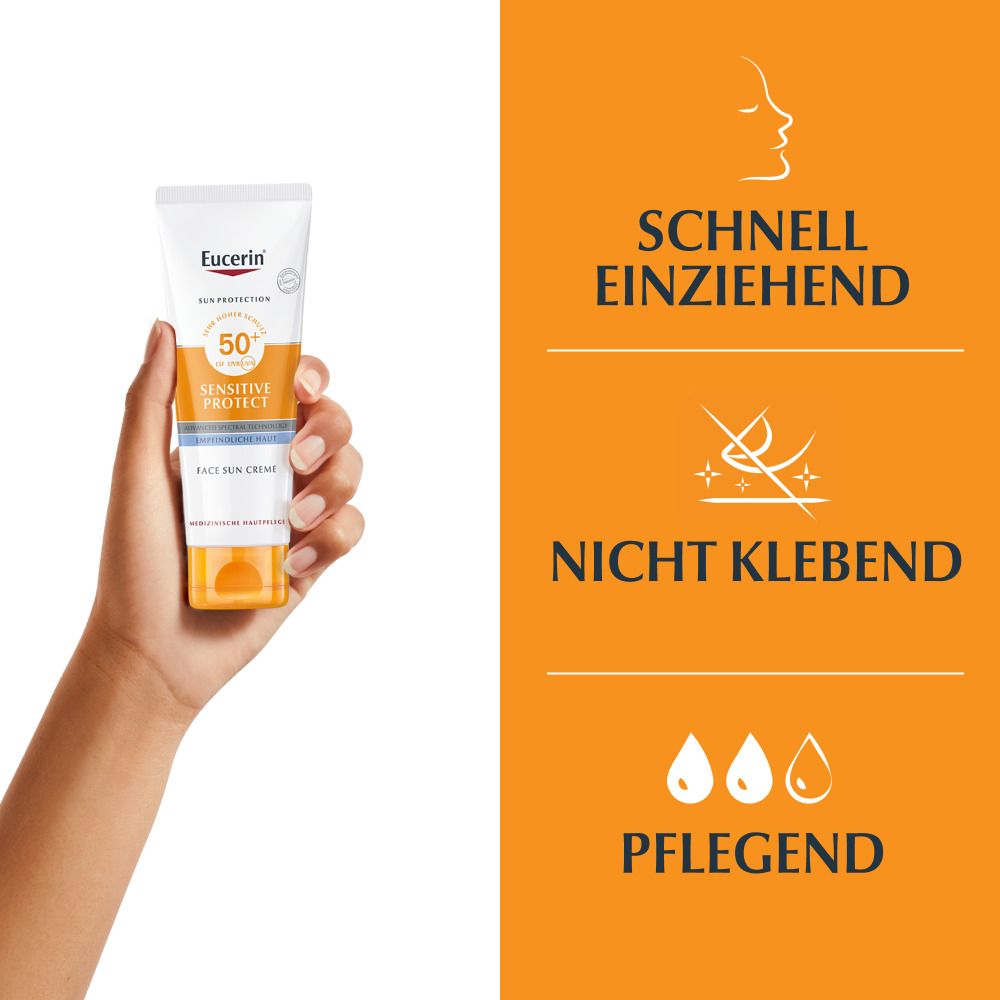 Eucerin® Sensitive Protect Face Sun Creme LSF 50+ – sehr hoher Sonnenschutz für trockene und empfindliche Gesichtshaut