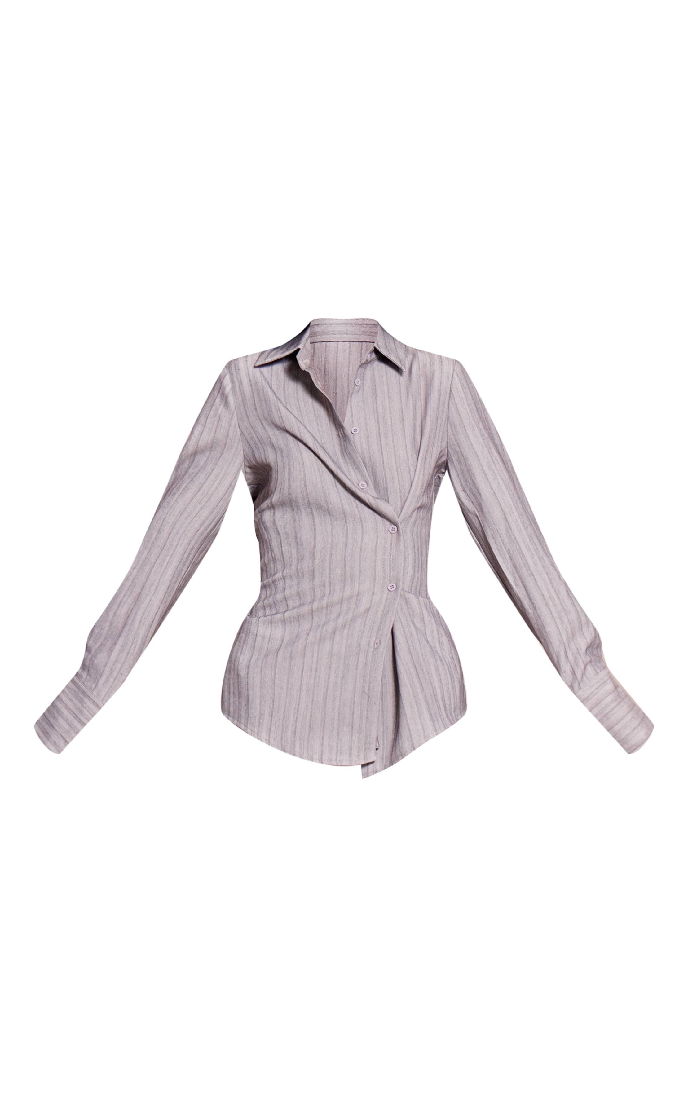 Moss Grey Ensemble Coordonné Chemise Asymétrique À Rayures Fines Gris Clair