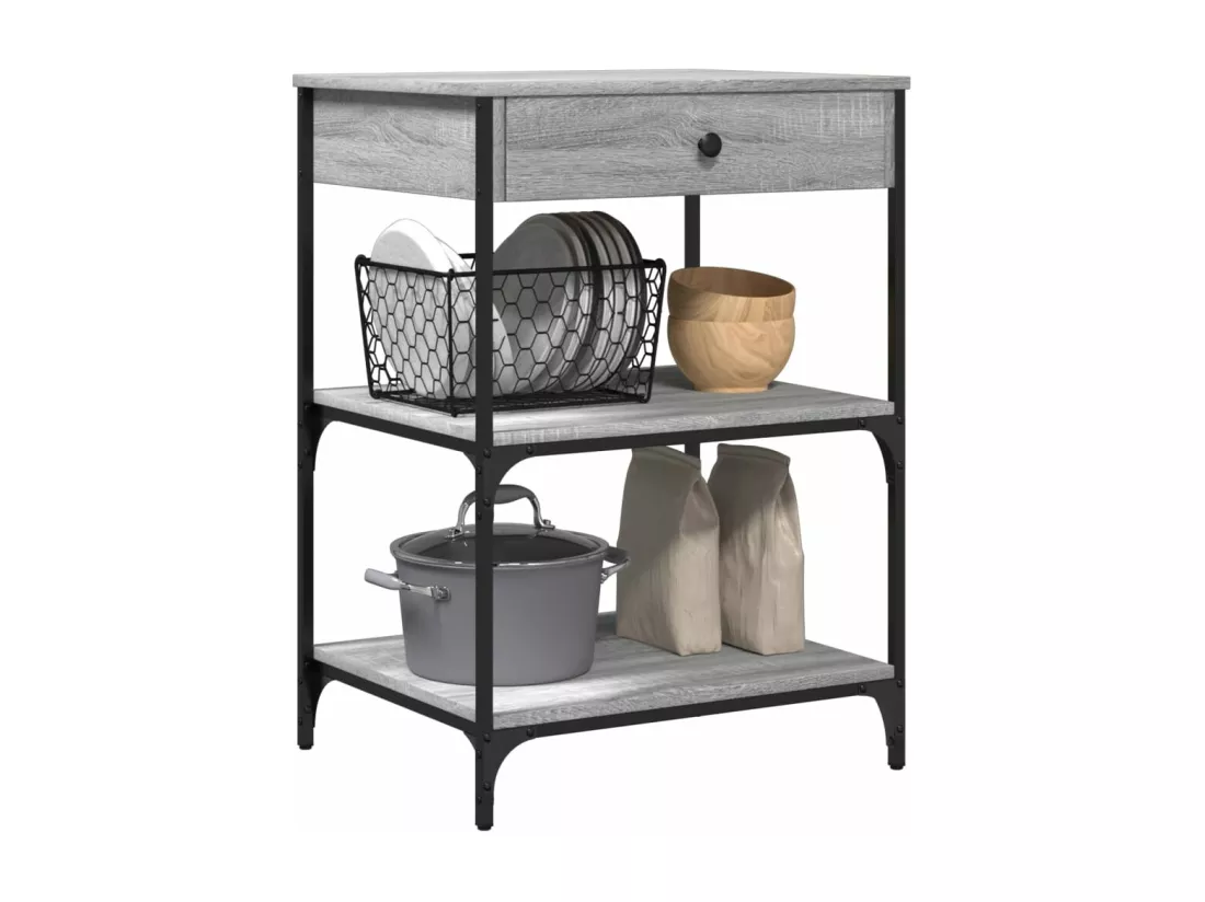 Chariot de cuisine sonoma gris 60x48x89,5 cm bois d'ingénierie