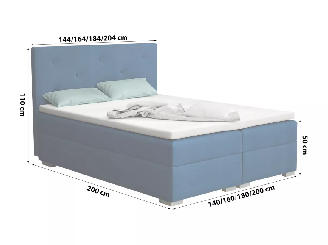 LIT BOXSPRING avec surmatelas Holta 140x200 cm, Orinoco 80 (Bleu profond)