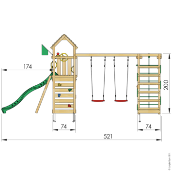 Speeltoestel Jungle Gym Safari grenen geïmpregneerd met glijbaan donker groen en 2-klimrek module