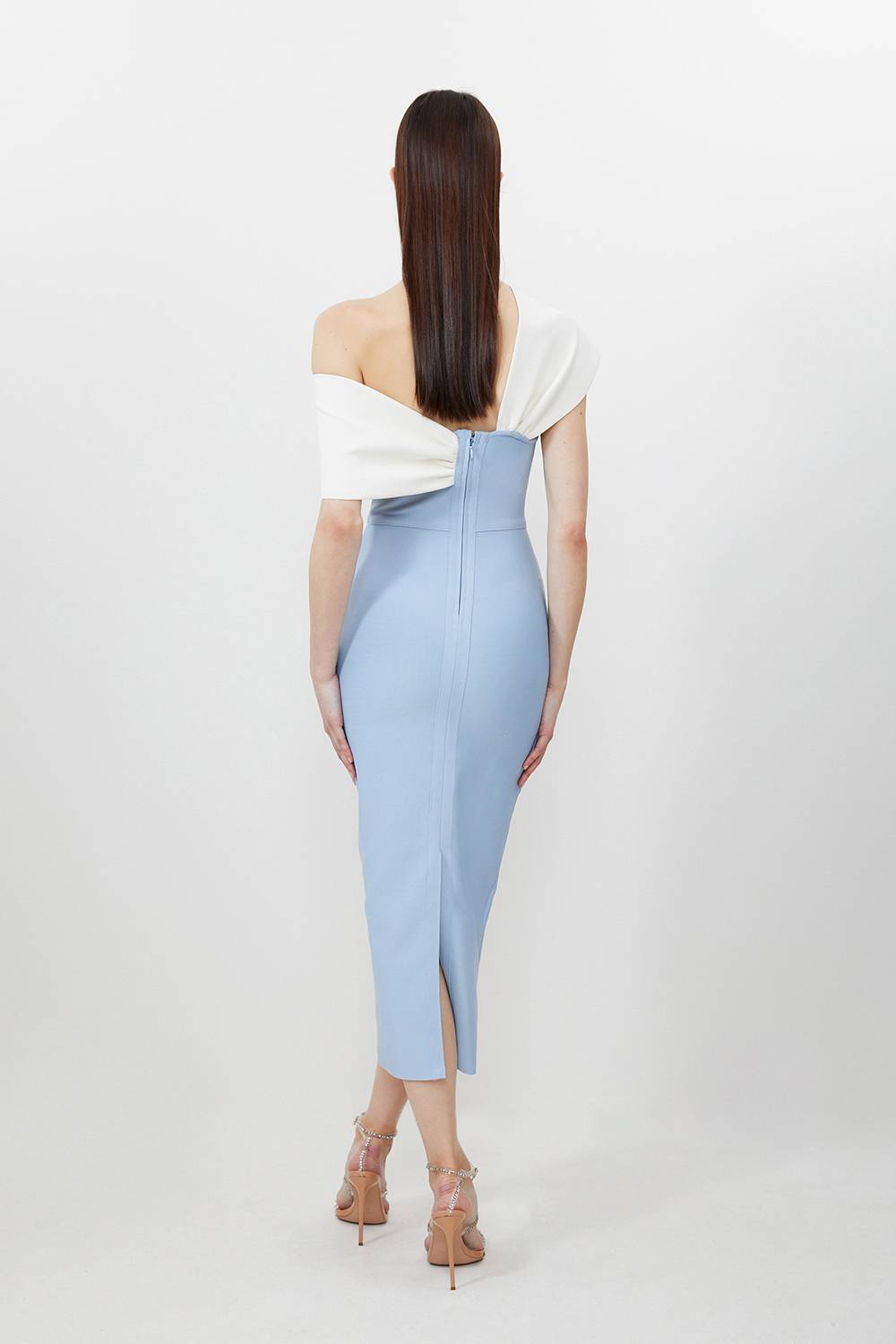 KarenMillen Robe Midi Moulante à Bandage avec Bretelle Asymétrique en Maille