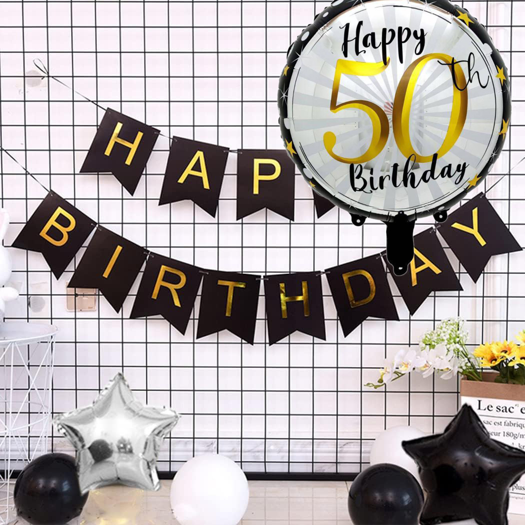 (10er Set) Ø45cm Happy Birthday Folien Ballon Geburtstags Party Luftballon - Zahl 50