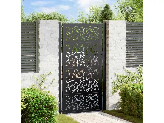 Portail de jardin noir 105x180 cm acier conception de feuilles
