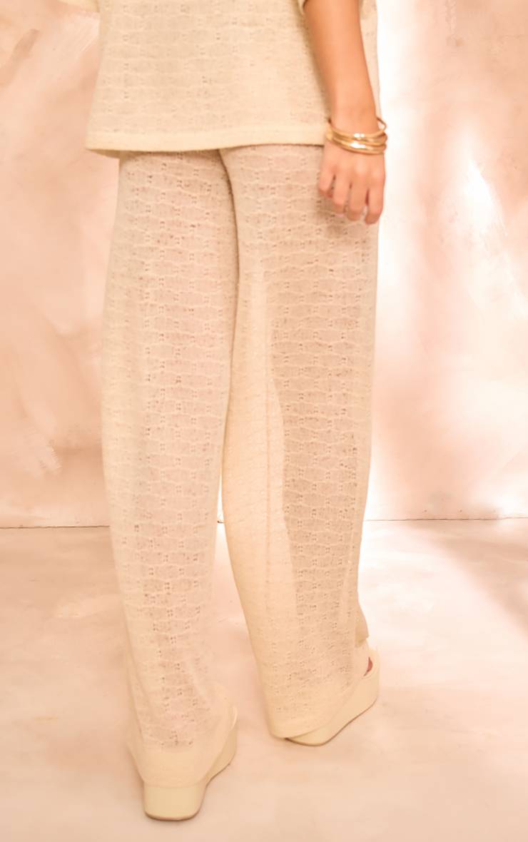 Beige Pantalon Large Texturé