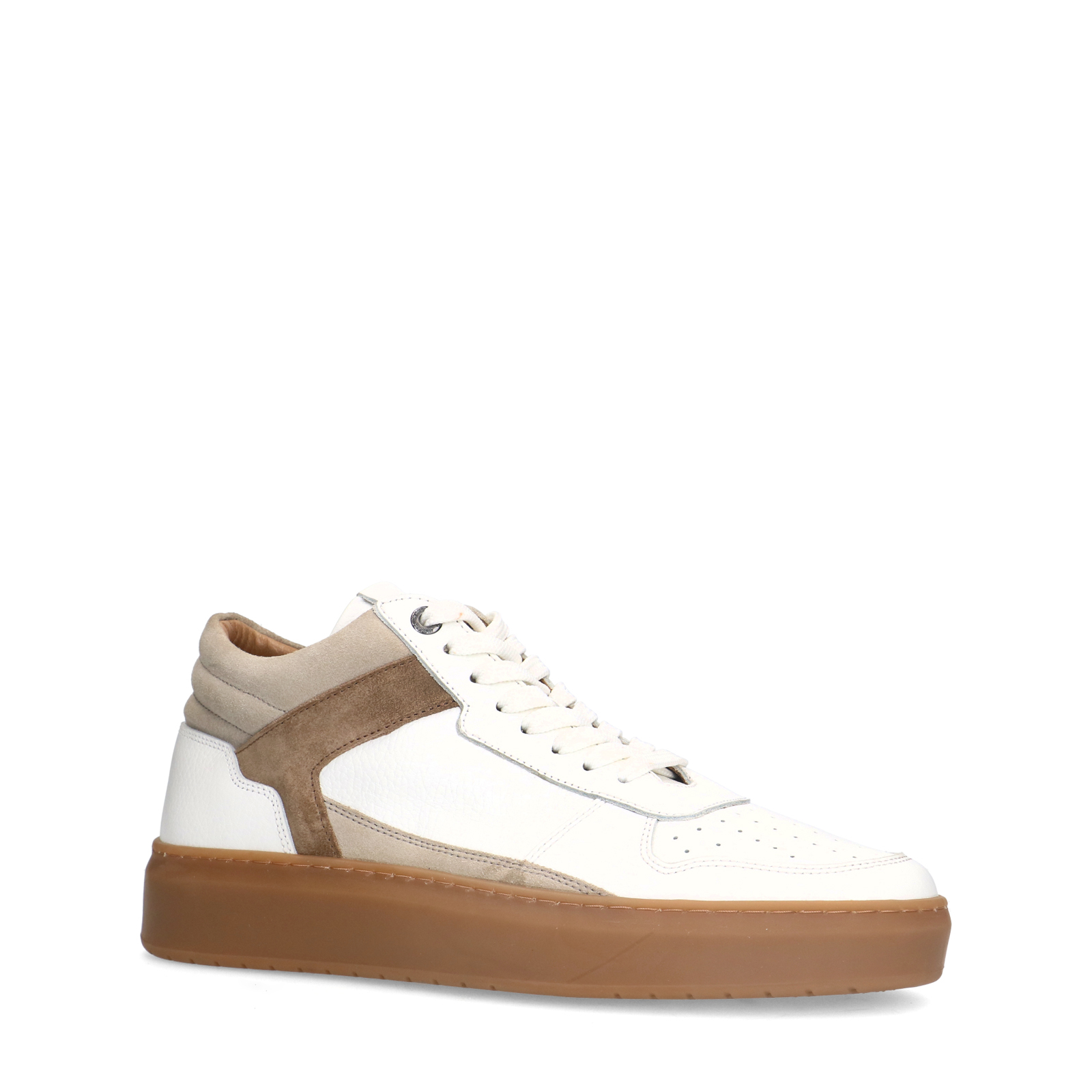 Witte leren sneakers met bruine suède details