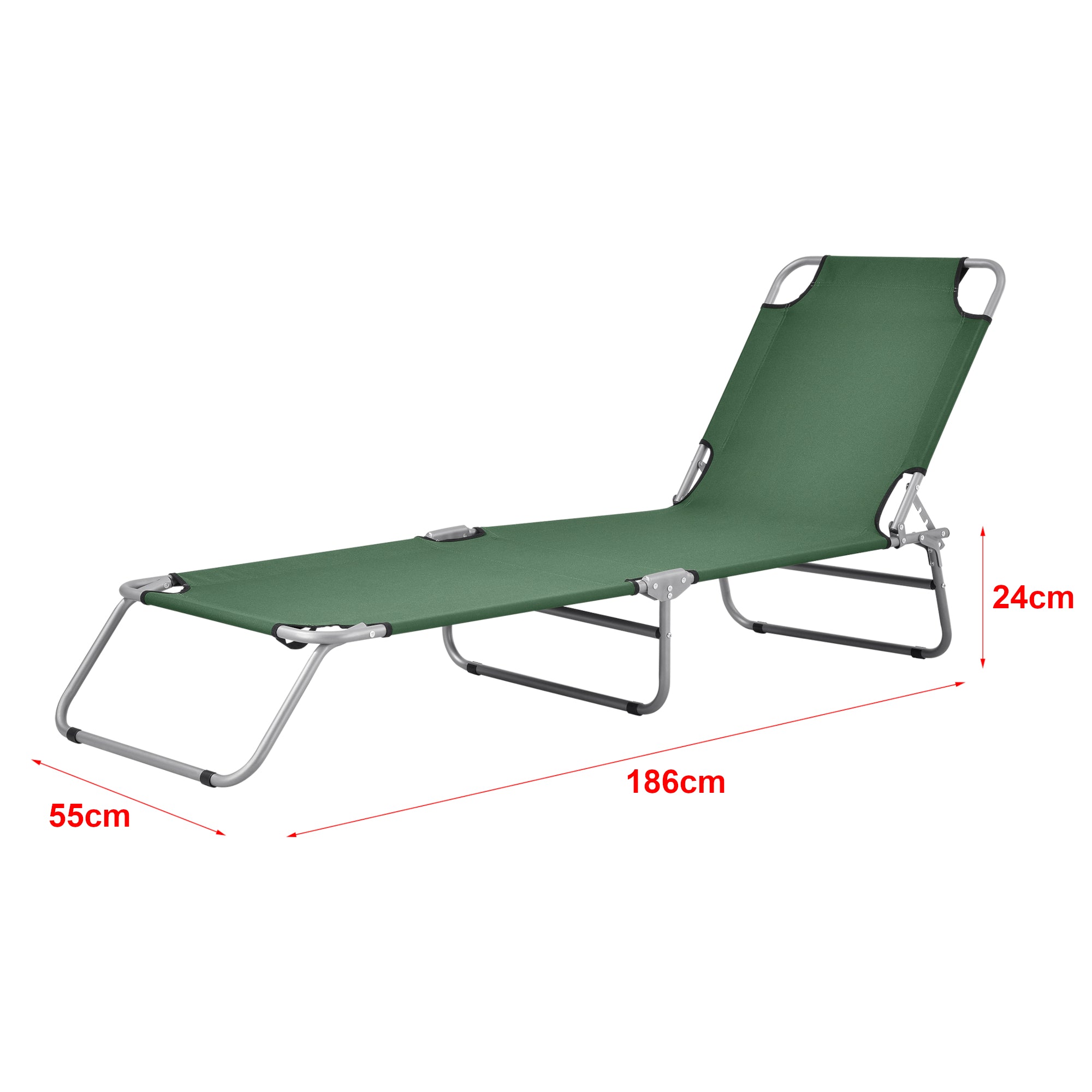 Lot de 2 transats inclinables acier polyester argenté mat vert foncé