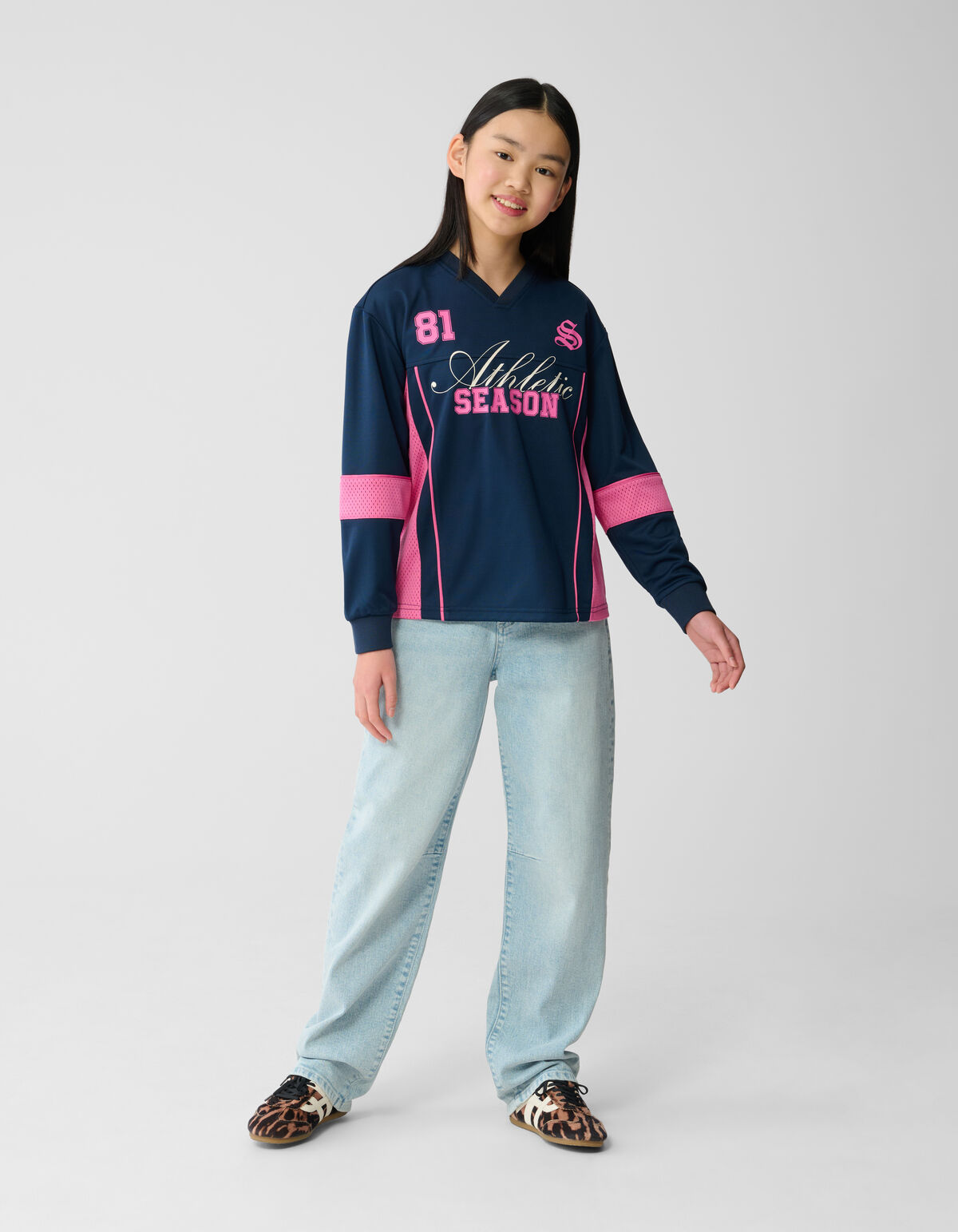 Baseball Mix Longleeve Top Donkerblauw