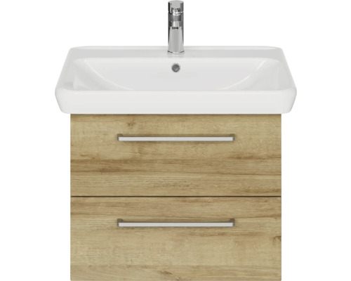 Pelipal Sunline 105 badkamermeubelset (B x H x D 69 x 200 x 48,5 cm), frontkleur: Riviera Oak, met keramische wastafel, badmeubel en spiegelkast met LED-verlichting