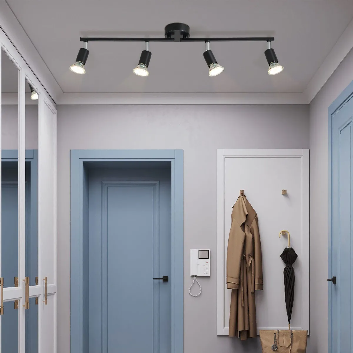 Nettlife 4 Spots Plafonnier LED Noir GU10 Rotatif