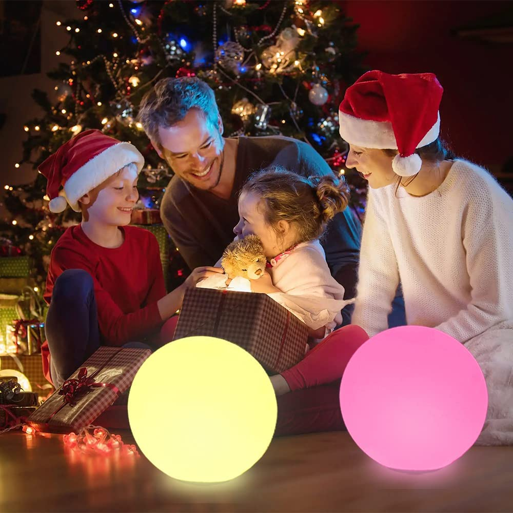(Ø30cm) RGB LED Kugelleuchte Lampe Nachtlicht Deko Beleuchtung mit 16 Farben   Fernbedienung (Batteriebetrieben) - Weiss