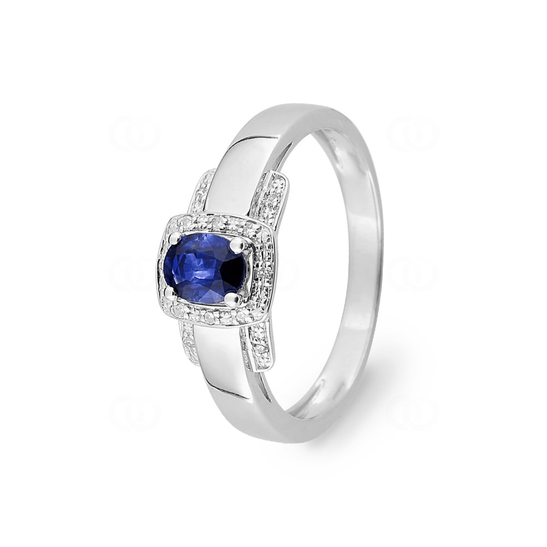 Damenring 750/18 K Weissgold mit Saphir und Diamanten 0.03ct.