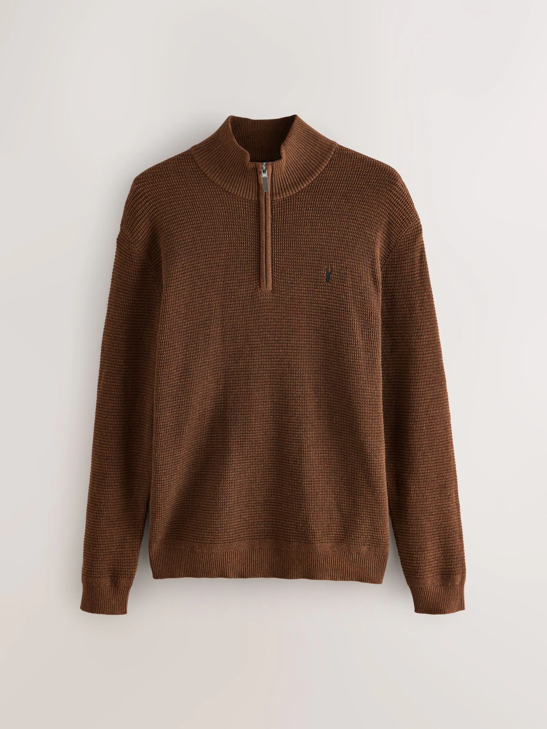Lichtbruin - Hertlogo - Regular Fit 100% Cotton Textured Premium Quarter Zip Jumper