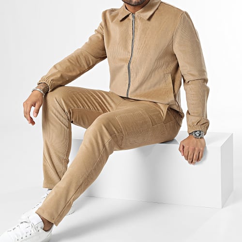 Ensemble Veste Zippée Et Pantalon Cargo Velours Camel