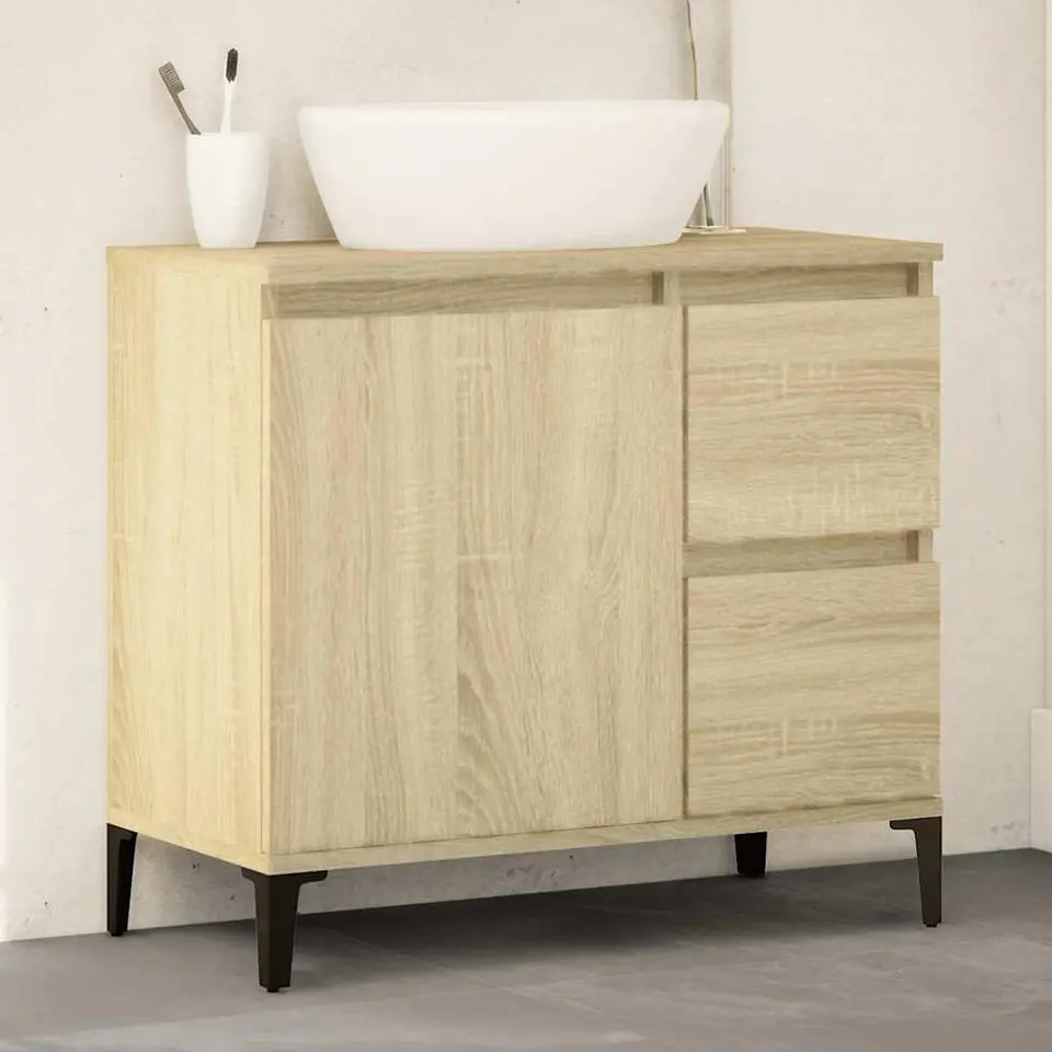 vidaXL - Wastafelonderkast - 1 deur 2 lades - Sonoma eiken - Hout - 65x33x60 cm
