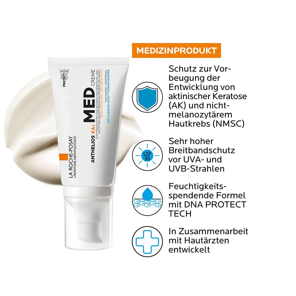 La Roche Posay Anthelios KA+ MED Creme: Hochwirksame Sonnencreme zur Prävention aktinischer Keratose (AK) und nicht-melanozytärem Hautkrebs (NMSC).