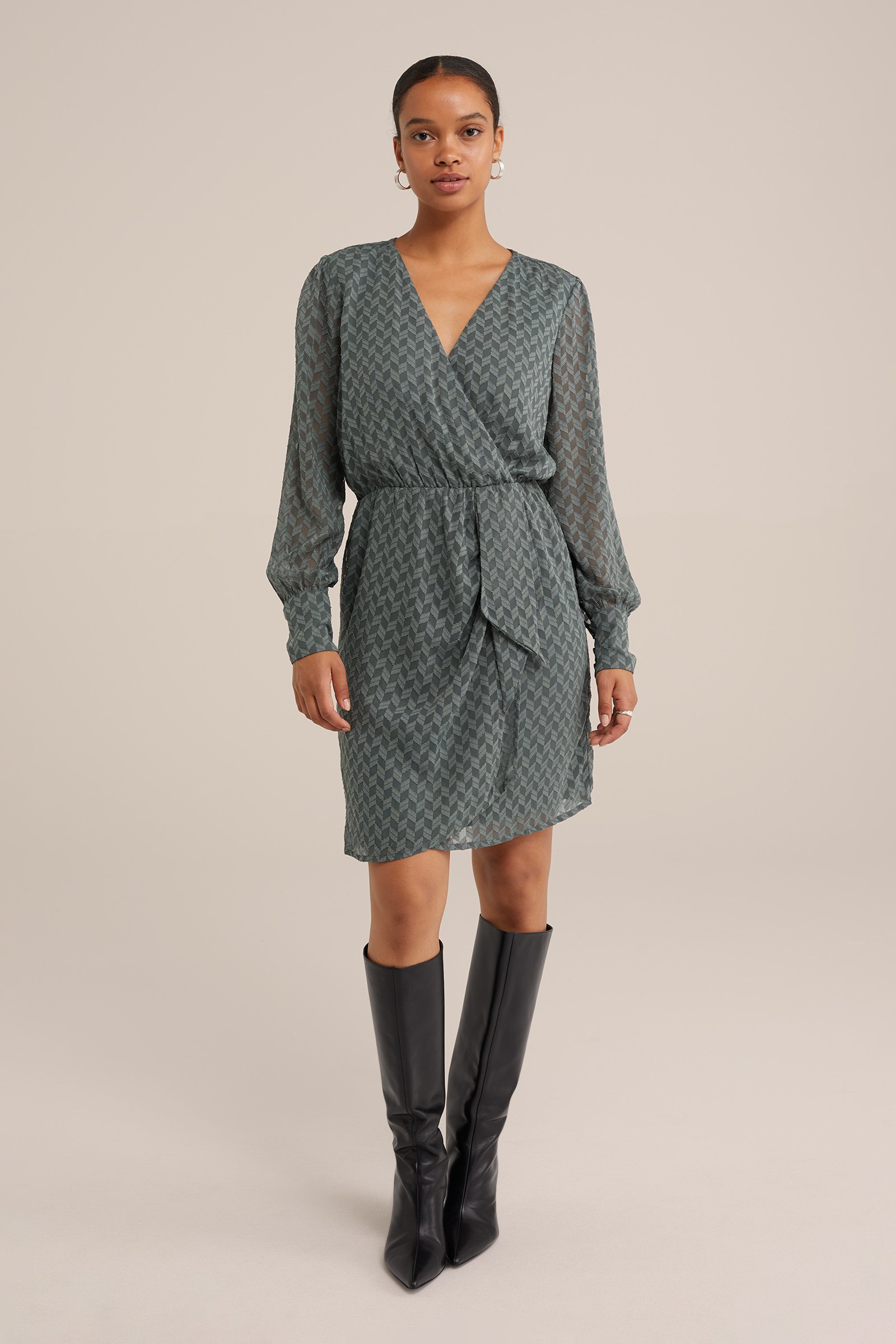jurk met structuur WE Fashion Grijsgroen