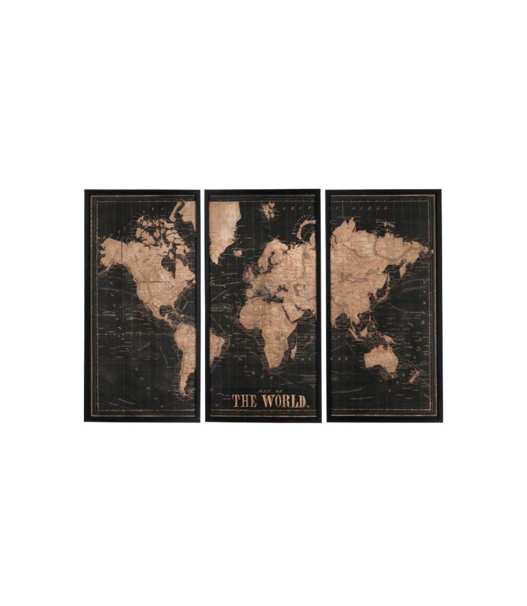 Paris Prix - Lot De 3 Tableaux mappemonde 181cm Noir