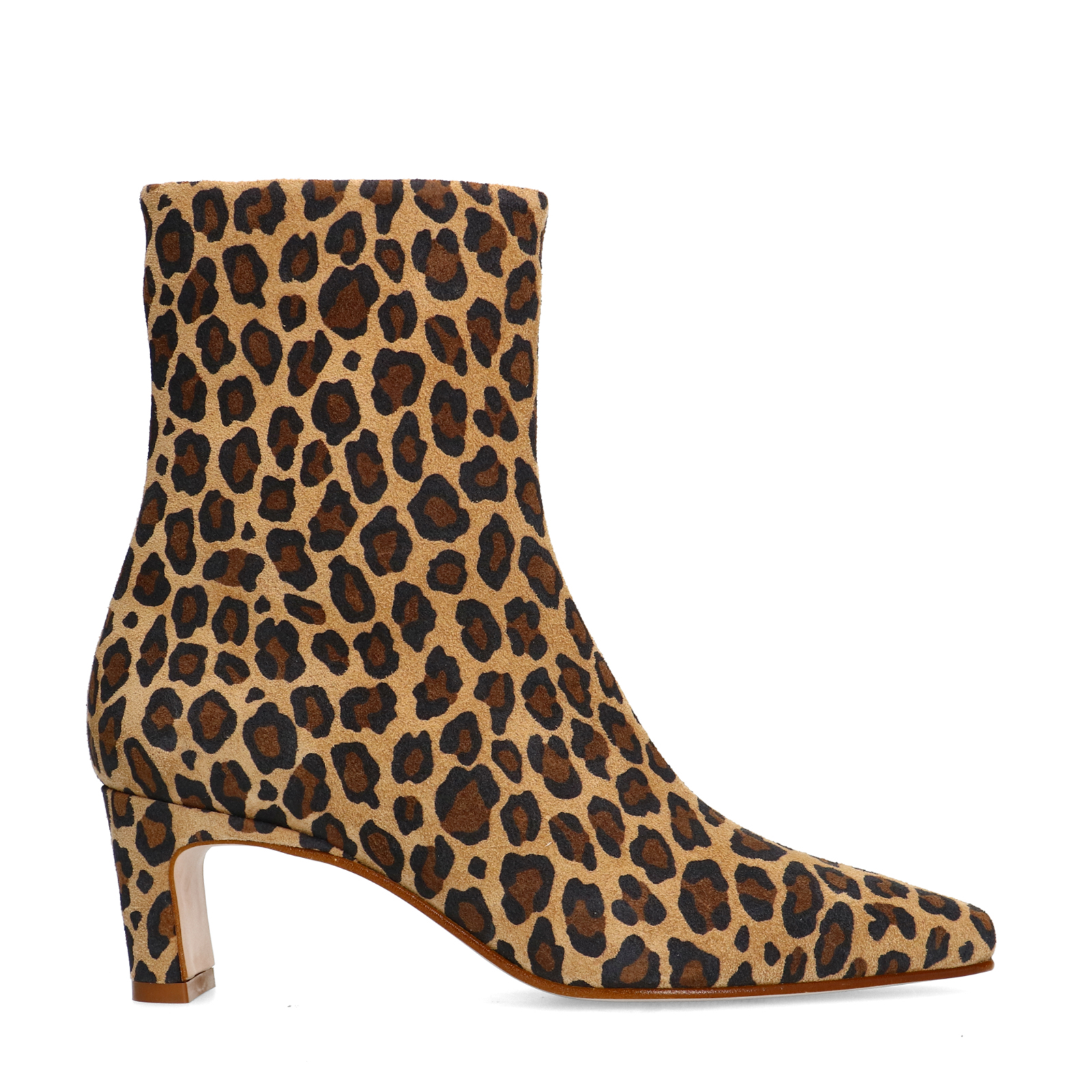Suède leopard enkellaarsjes met hak