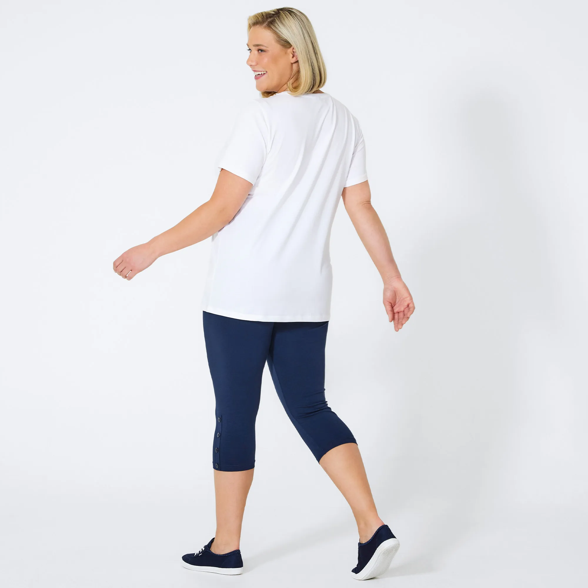 Damen-Caprileggings mit Knöpfen, große Größen