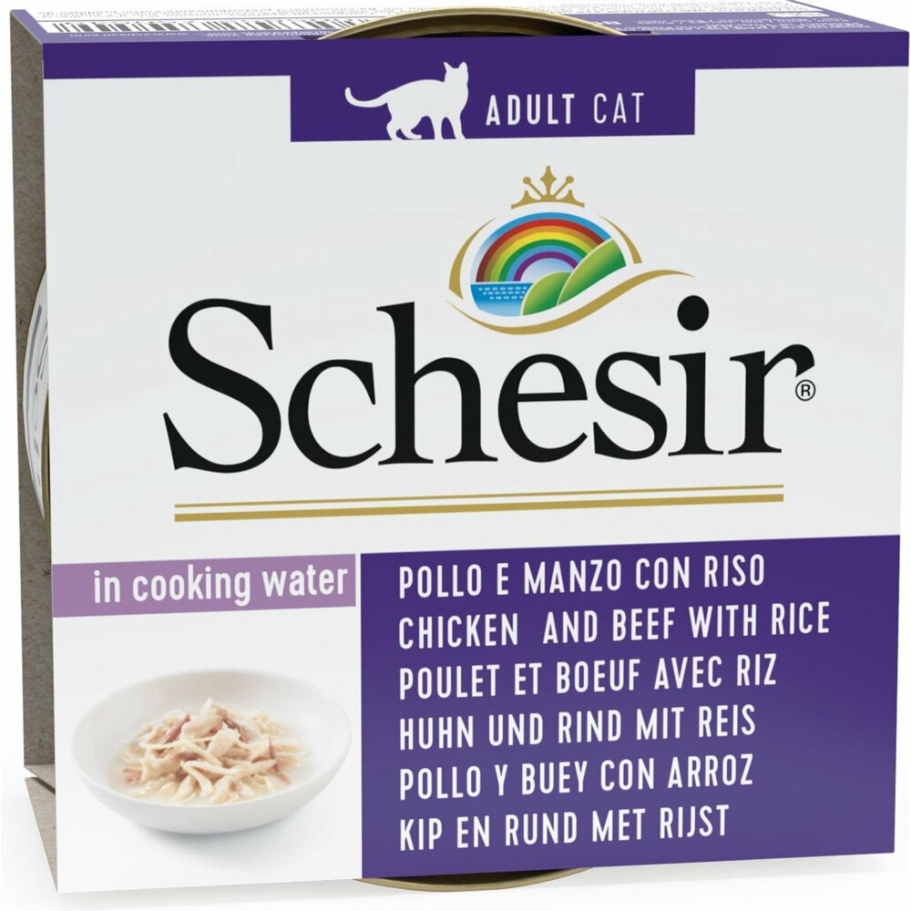 14x Schesir Kattenvoer Kip - Rund - Rijst85 gr