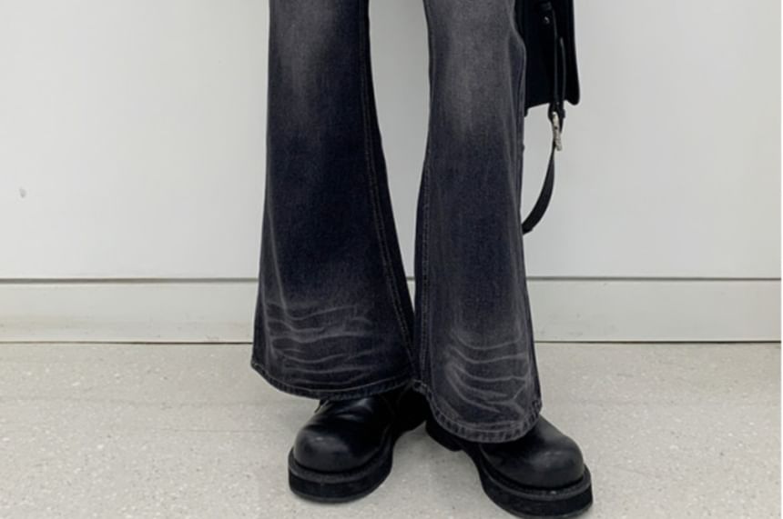 Freehop - Mid Rise Washed Flared Jeans