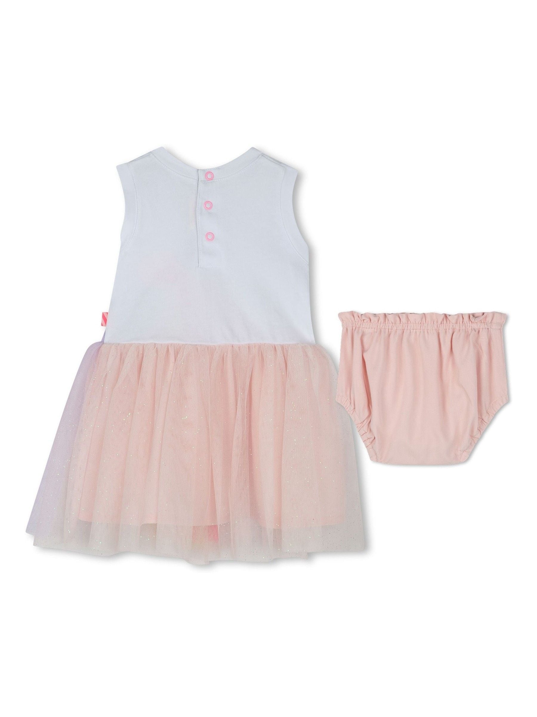 Billieblush roze mesh pailletten babyjurk en bloomer set