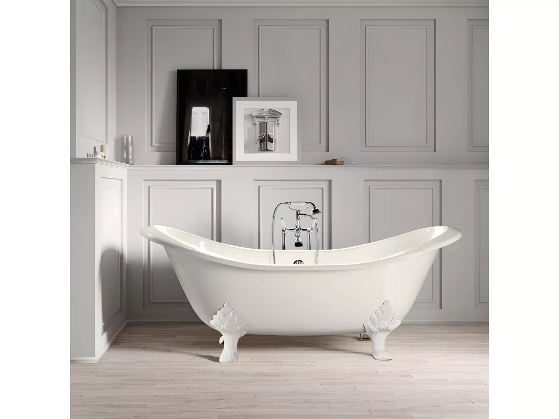Baignoire sur pieds en fonte KINGSTON Blanche 182 cm Pieds blancs