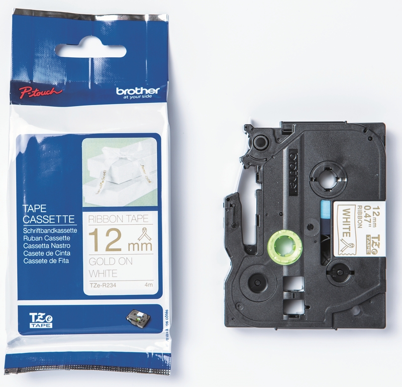 Brother P-Touch Stoffband TZe-R234, 12 mm, gold auf weiss