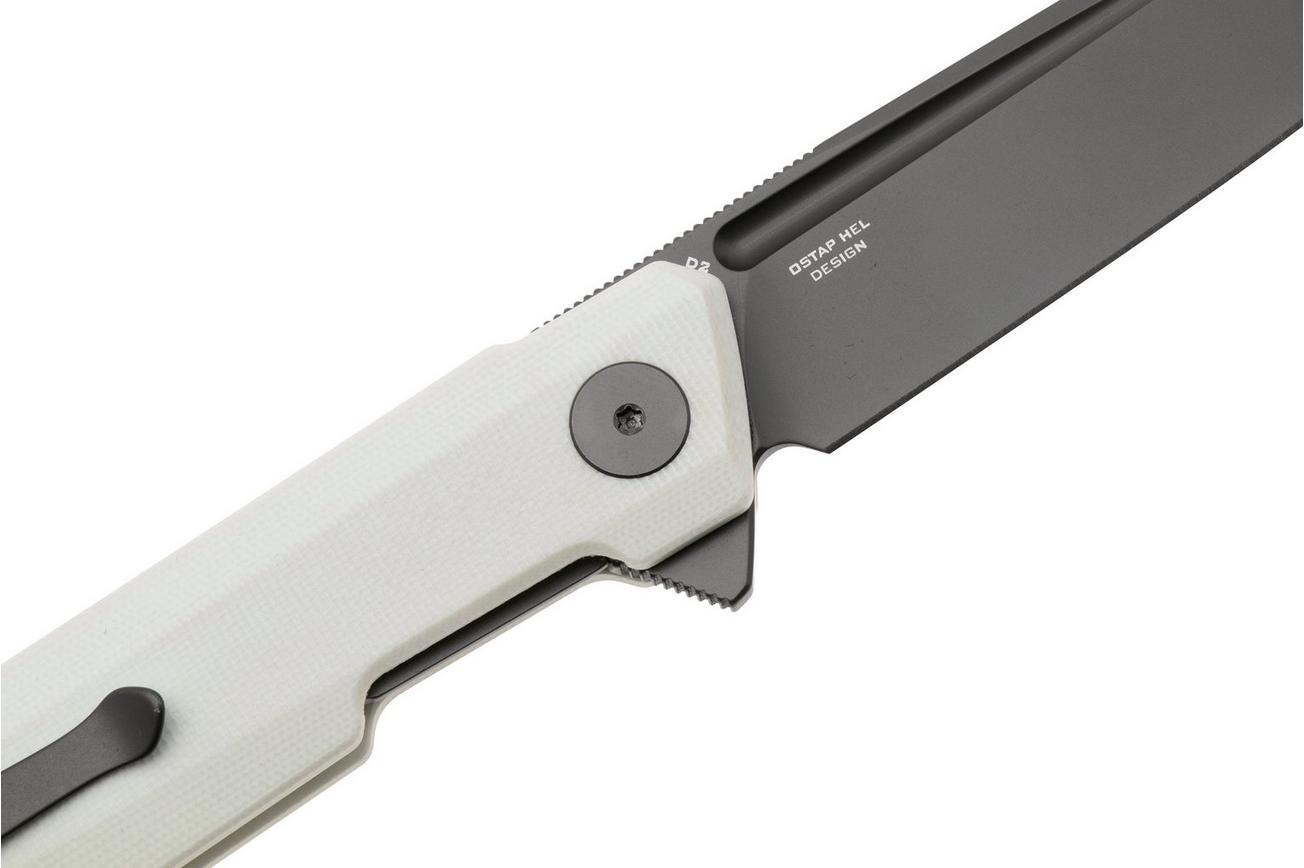 Bestechman Dundee Sheepsfoot BMK09D Grey PVD D2, White G10, zakmes