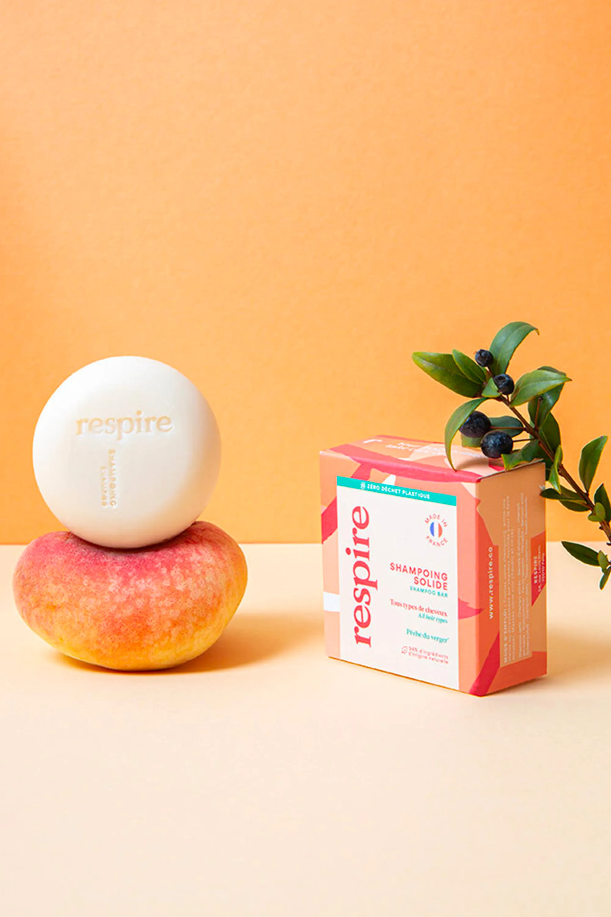 Respire Shampoing solide pêche du verger-75 g