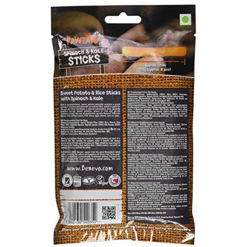 Barras de espinafre Benevo Pawtato para cães, sabor natural