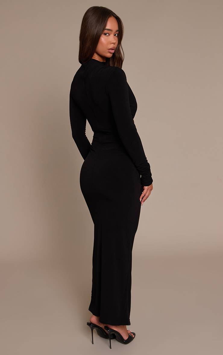 Noir Robe Maxi Asymétrique À Décolleté Plongeant Avec Détail De Bordure Double Couche En Tissu Slinky Label Plt